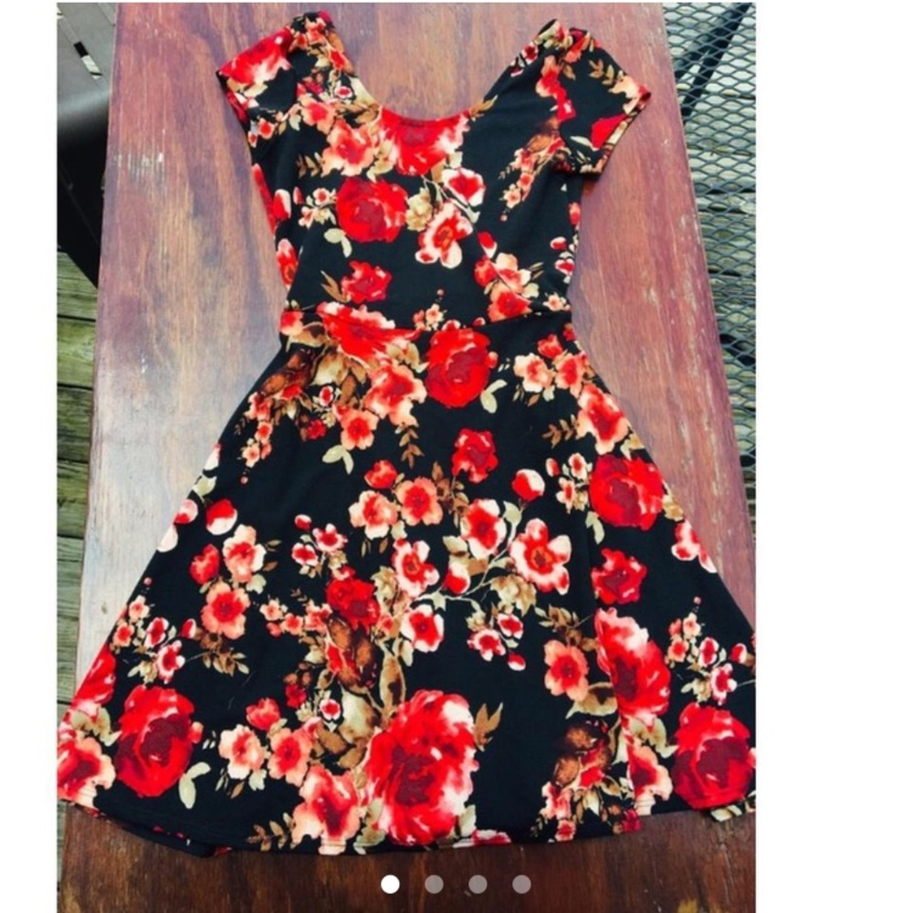 Black & Red Floral Skater Mini Dress